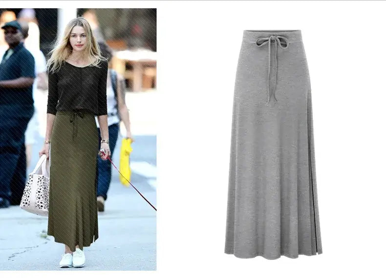 Women Knit Split Long A-Line Skirt