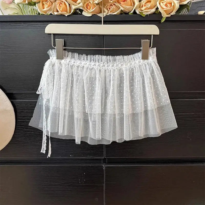 Women Y2K Lace Wrap Layered Skirt