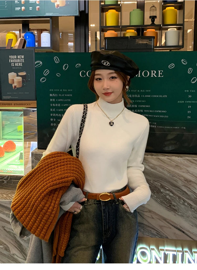 Women's Retro Red Turtleneck Sweater