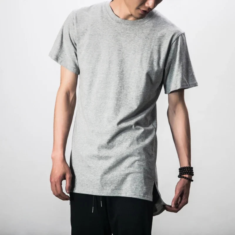Men Long Hem Streetwear Tee