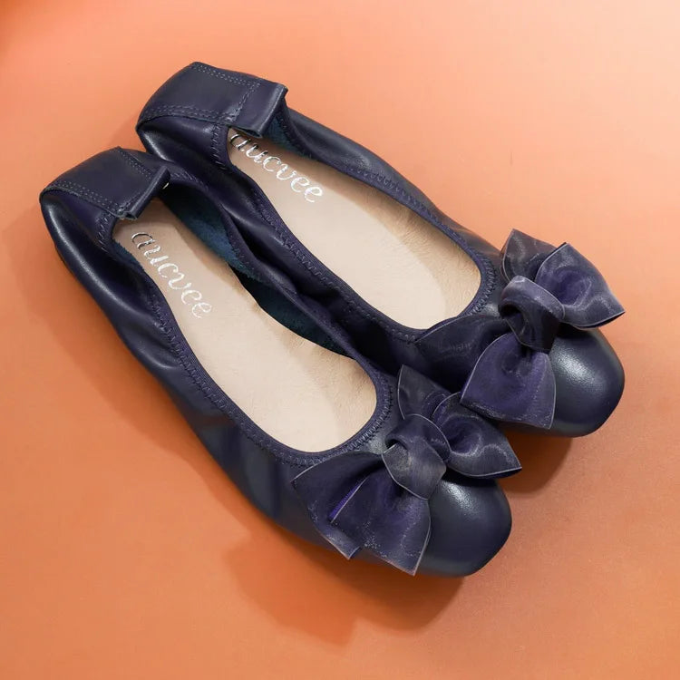 Women Leather Bowknot Slip-On Ballerina Flats