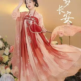 Elegant Hanfu traditional dress in red and pink hues, perfect for party outfits and special occasions.