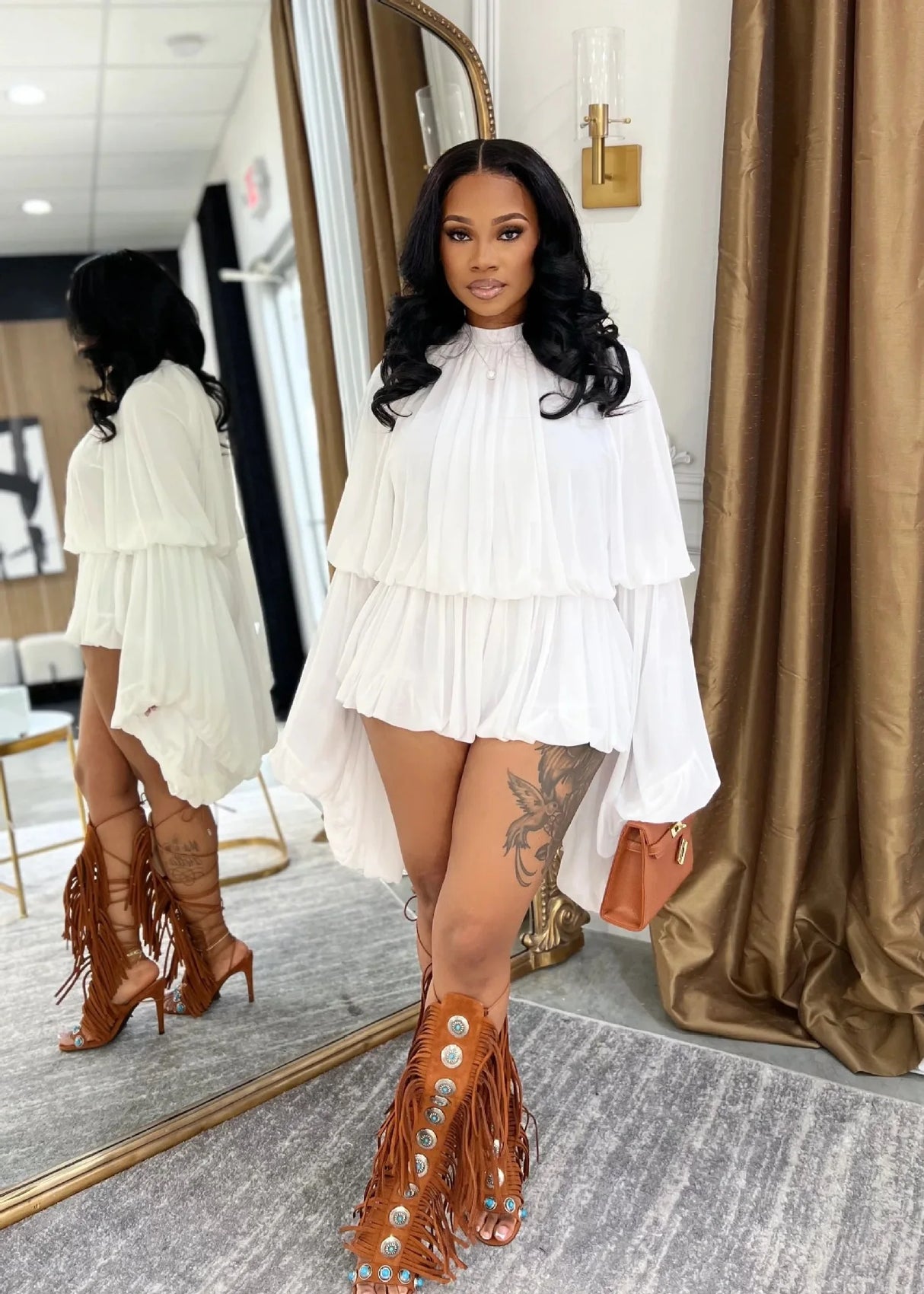 SculptEase™ – Ruched Flare Sleeve Bodycon Jumpsuit (Stretchy, Elegant & Curvy-Fit)