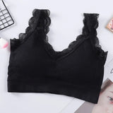 WireFreeFlex™ seamless tank bra top in black with lace trim for daily comfort and sports lingerie.