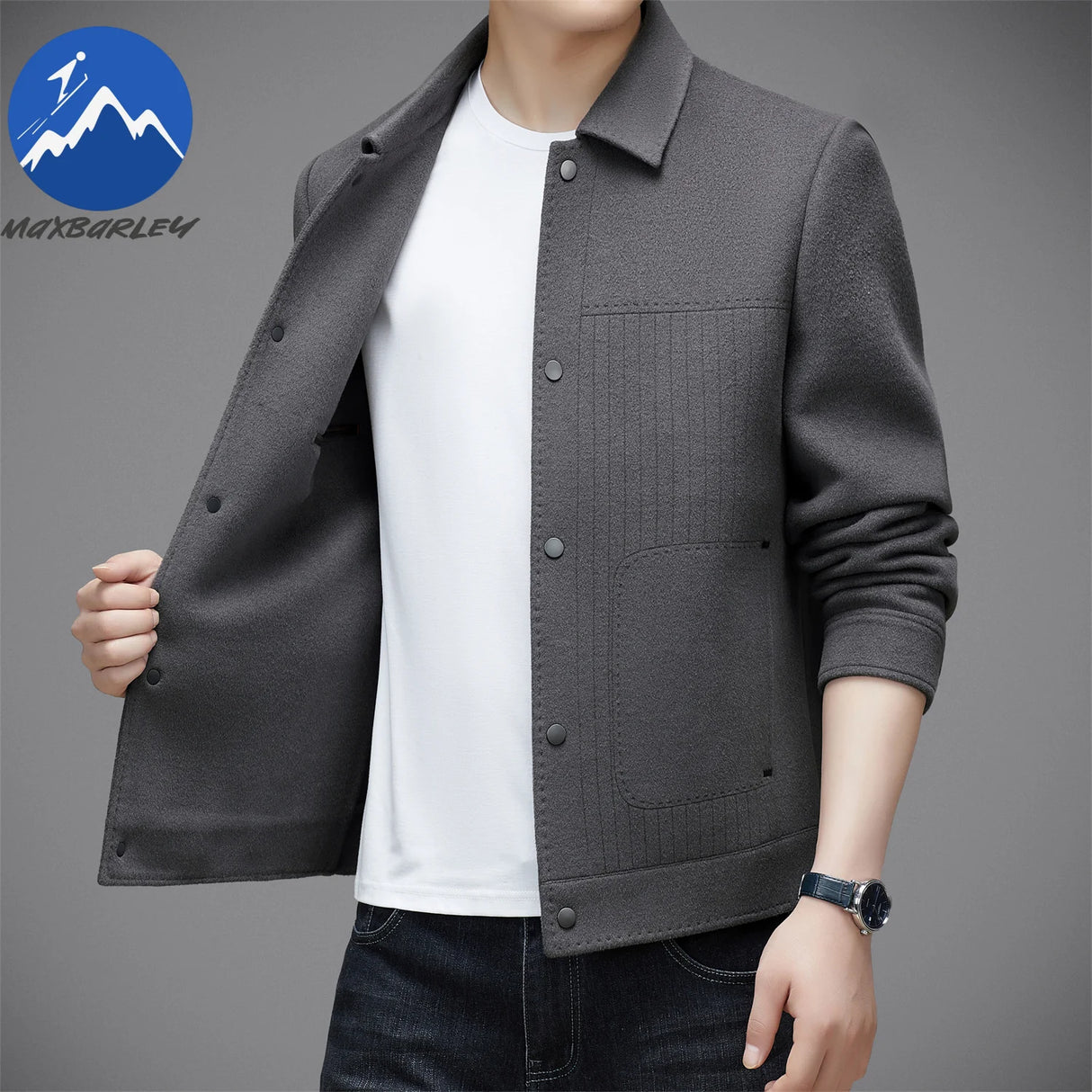 Men Slim Fit Wool Coat Business Jacket