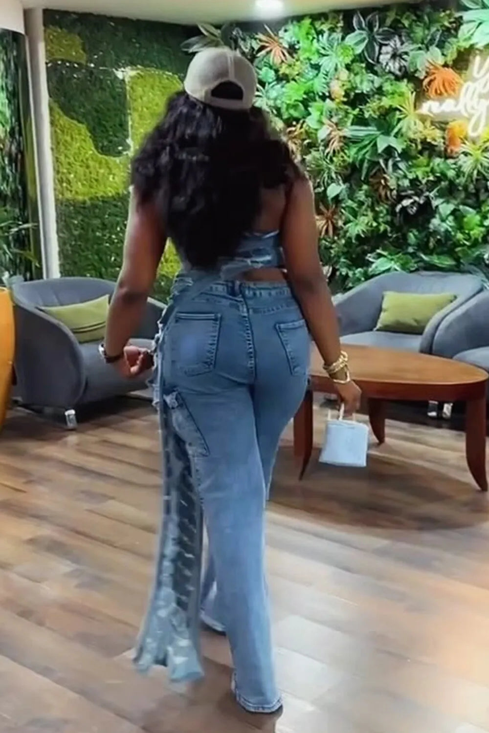 Distressed Denim Pant Set