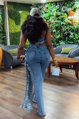 Distressed Denim Pant Set