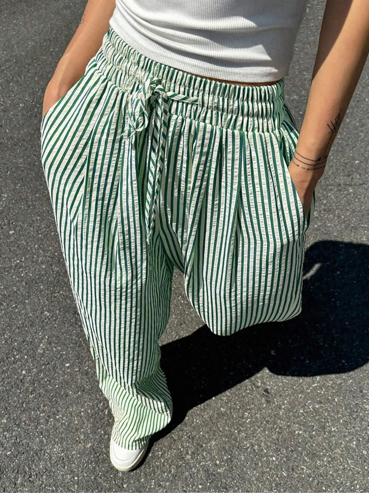 Women's Plus Size Striped Pants – Casual Stretch