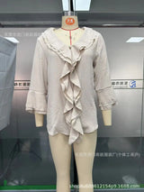 Women Ruffle Button Knit Cardigan