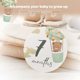 7 months baby milestone card featuring a bear design with balloons, ideal for tracking growth, easy to store.