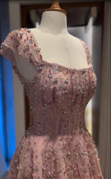 Glitter crystal mermaid wedding gown with beading and a square collar, perfect for brides.