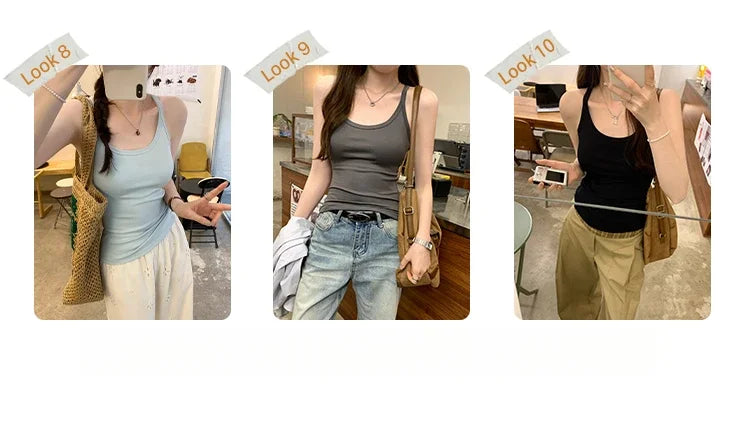 Basic Ribbed O-Neck Camisole Tank Top