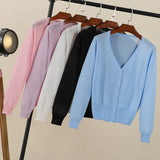 Women Cropped V-Neck Knit Cardigan