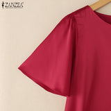 Women Satin Office Short Sleeve Blouse