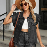 Women’s Leopard Print Washed Denim Vest