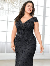 Women Plus Size Mermaid Sequin Formal Prom Dress