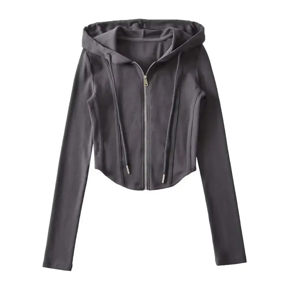 Women Cropped Zip Hoodie Y2K Corset Hem Sweatshirt