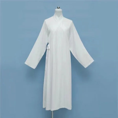 White Ming Dynasty Hanfu inner robe costume for men and women, made of polyester, traditional Chinese design.