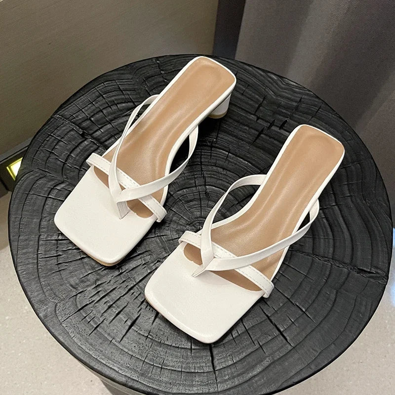 Women Summer Half-Toe Flip-Flops – Casual Mid-Heel Chunky Sandals