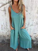 ZenFit™ – V-Neck Wide Leg Sleeveless Jumpsuit (Minimal, Cool & Flexible)