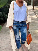 Women Plus Size Patchwork Knit Cardigan