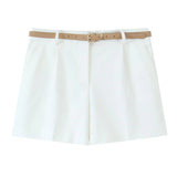 Women's Belted Pleated Wide Shorts