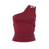 One-Shoulder Beaded Ruched Tank Top