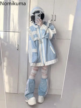 Japanese Patchwork Oversized Women's Coat – Y2K Lolita Ruffle Jacket