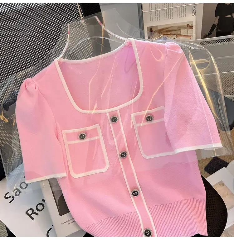 Women Square Neck Knit T-Shirt