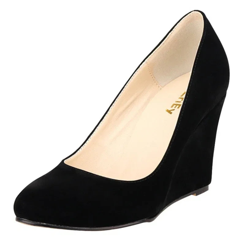 Classic Pointed Wedge Pumps – Black Faux Suede 2025