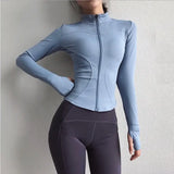 Women Zipper Yoga Running Jacket with Thumb Holes