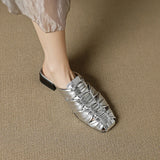 Women Mules Leather Block Heel Sandals