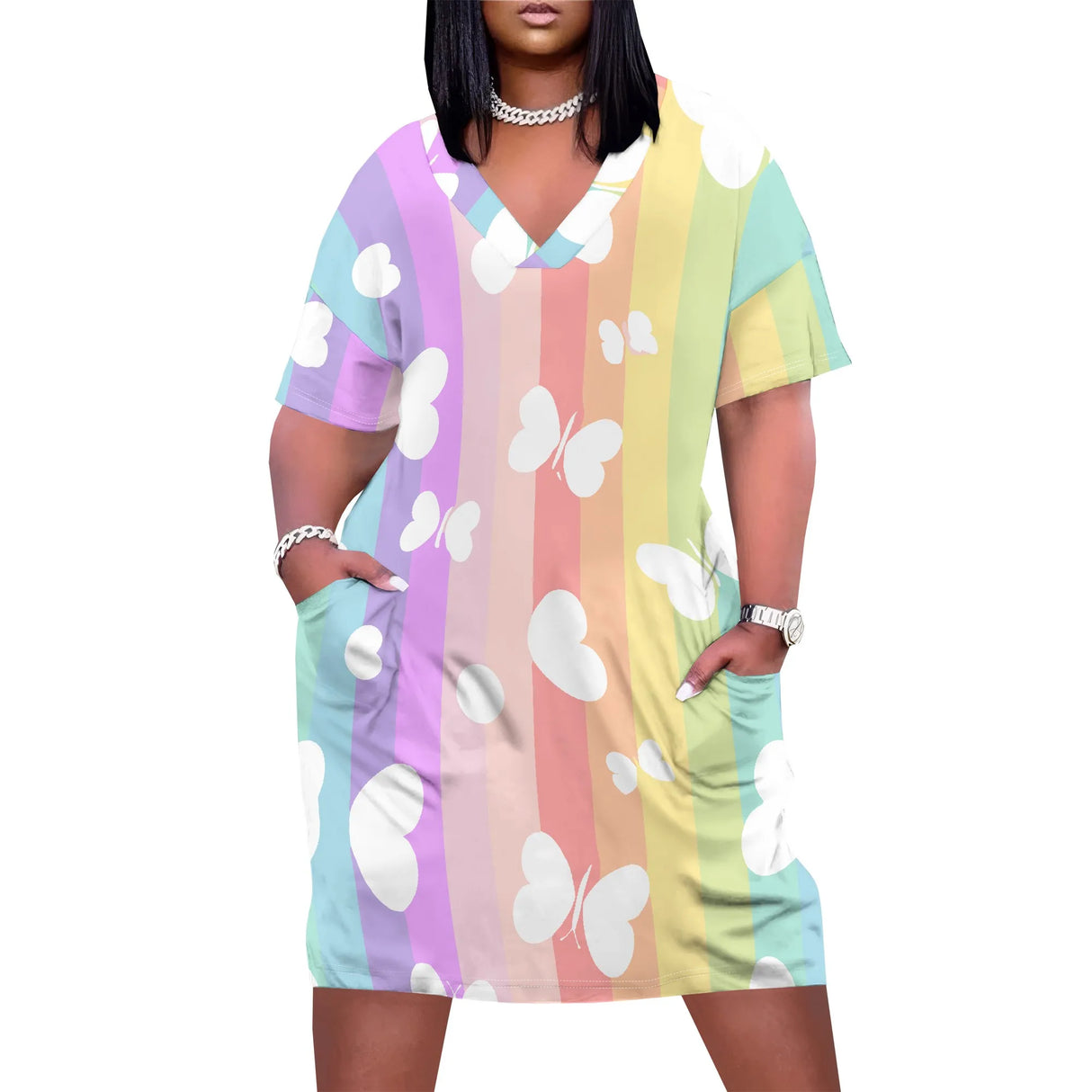 Women Sunflower V-Neck Beach Dress