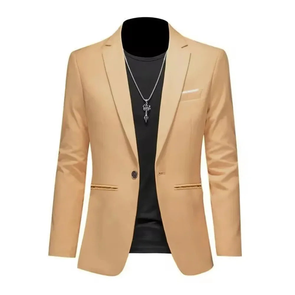 Men Slim Fit Single Button Blazer