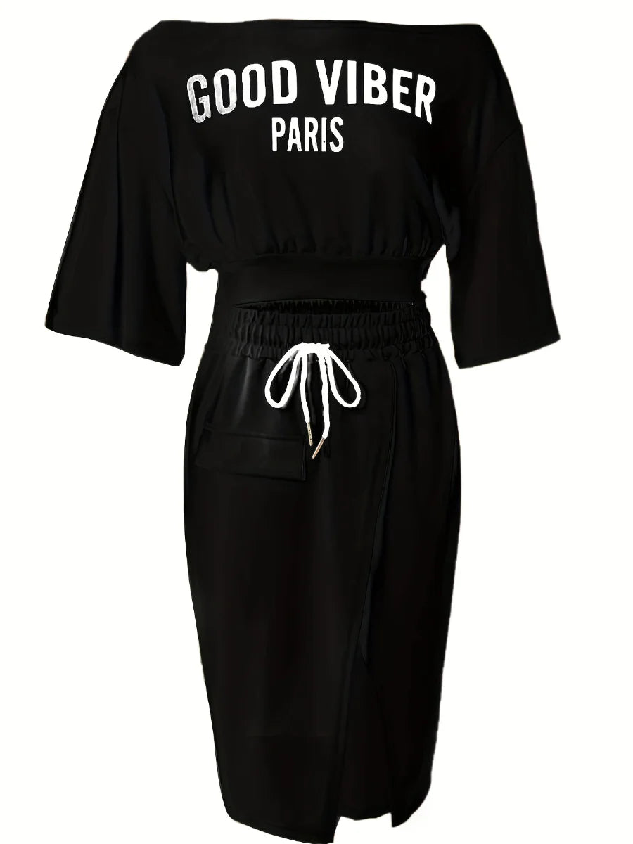 Plus Size One Shoulder Skirt Set