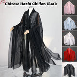 Elegant Chinese Hanfu chiffon cloak in black and various colors, perfect for traditional attire and stage performances.