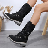 Women Mid Calf Boots Vintage Western Heels