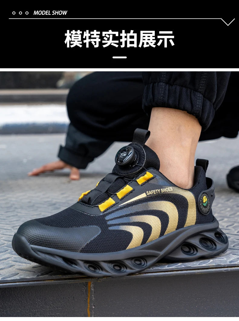 Men Lightweight Rotary Buckle Safety Shoes