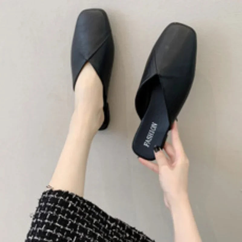 Women Mules Square Toe Flat Slippers