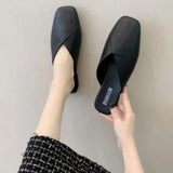 Women Mules Square Toe Flat Slippers