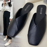 Women Mules Square Toe Flat Slippers