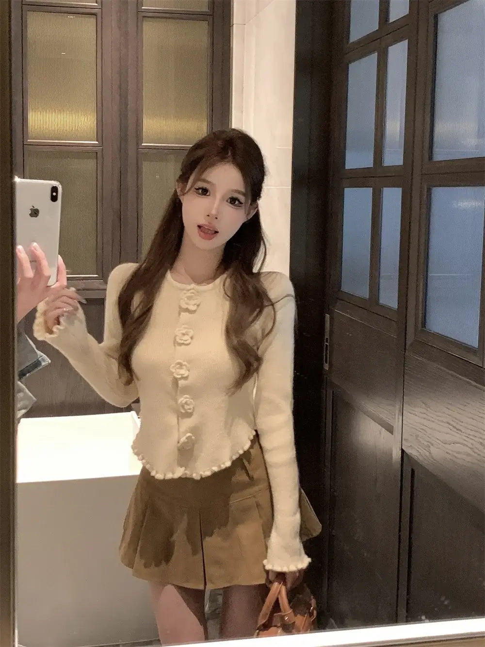 Women Cropped Floral Knit Cardigan