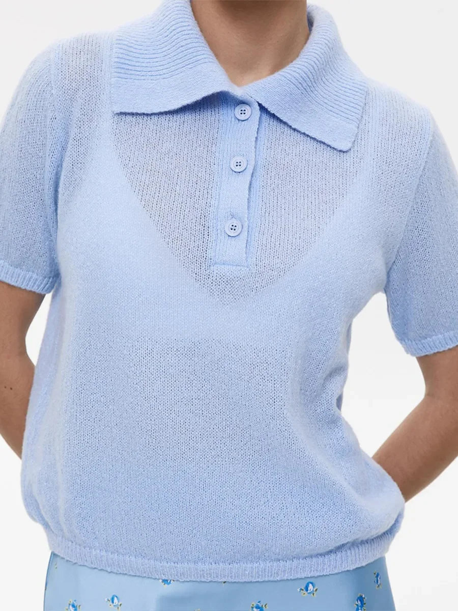 Women's Polo Collar Hollow Knit Sweater