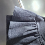 PuffyBelt™ – Puffy Layered Denim Skirt (Black A-line, High Waist)