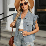 Women’s Leopard Print Washed Denim Vest