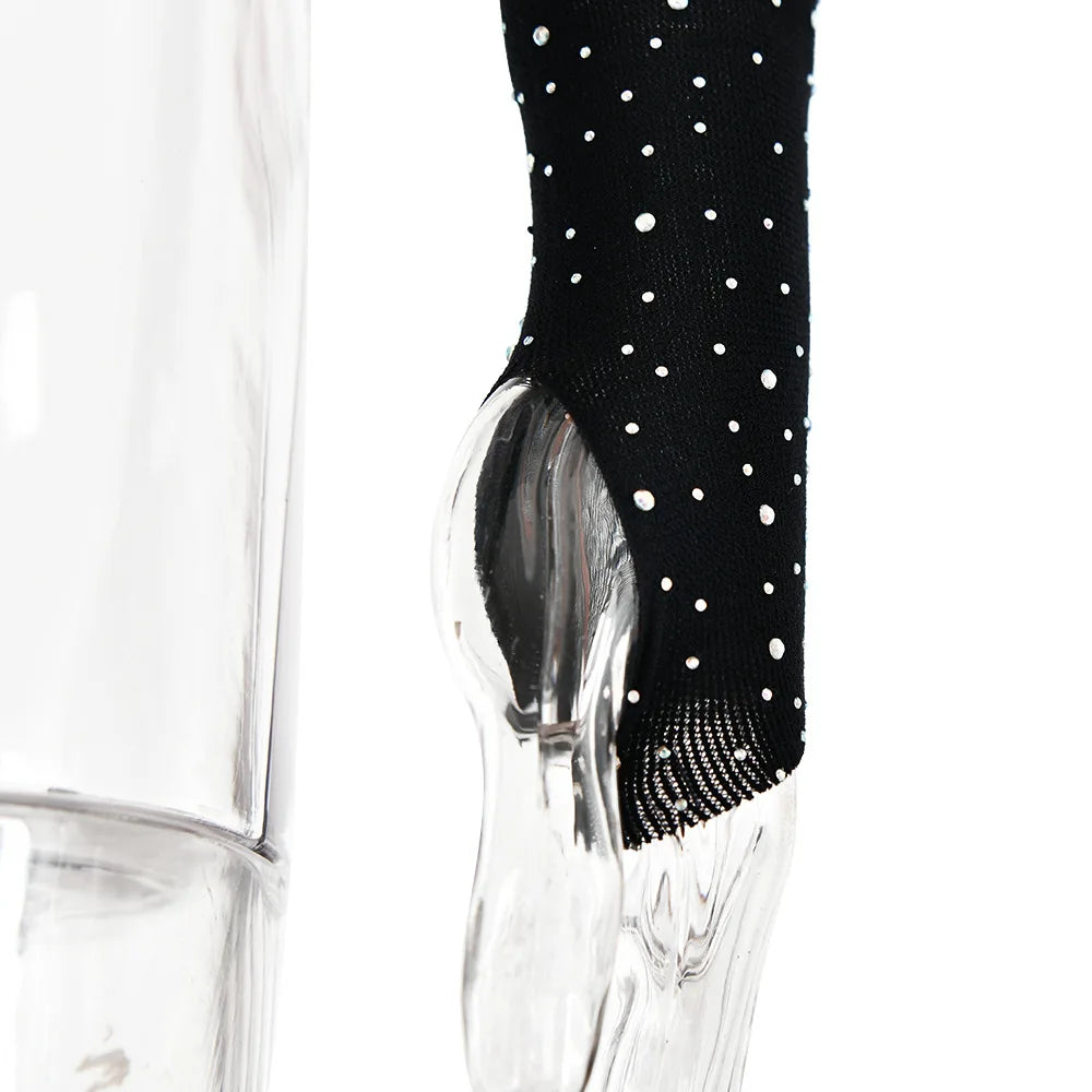 Women's Knitted Rhinestone Long Sleeve Bodysuit – Sexy Y2K Outfit