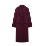 Women Burgundy Woolen Double Breasted Coat