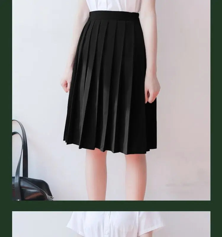 Women Pleated Midi College Skirt