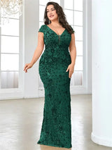 Women Plus Size Mermaid Sequin Formal Prom Dress
