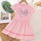 Girls summer dress featuring a heart design with a princess graphic, perfect for ages 4-6, made of cotton and mesh.